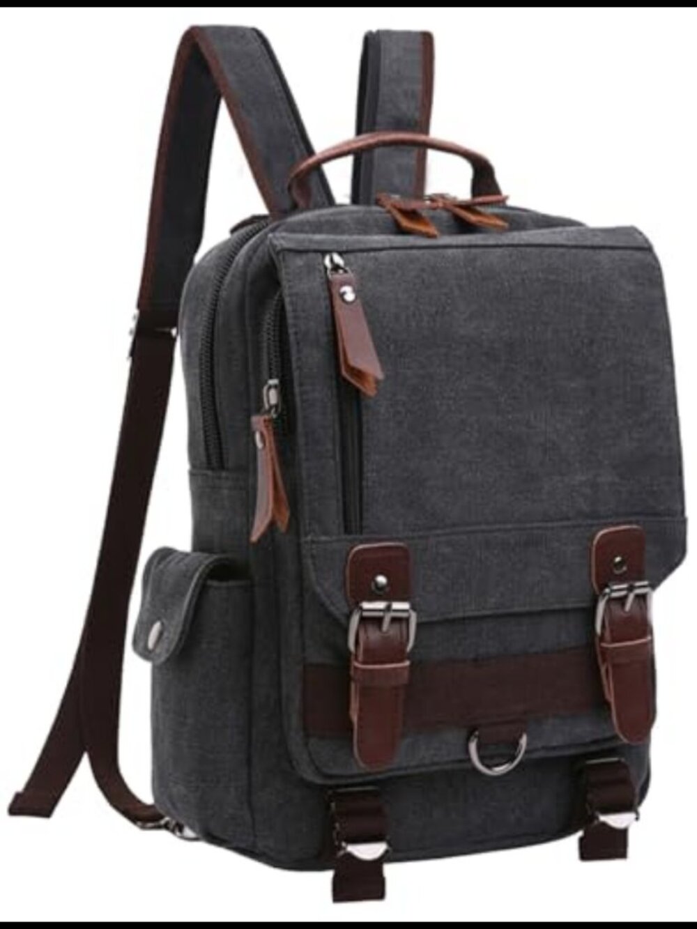 Canvas Crossbody Messenger Bag Sling Backpack PU Leather Trim Travel Rucksack